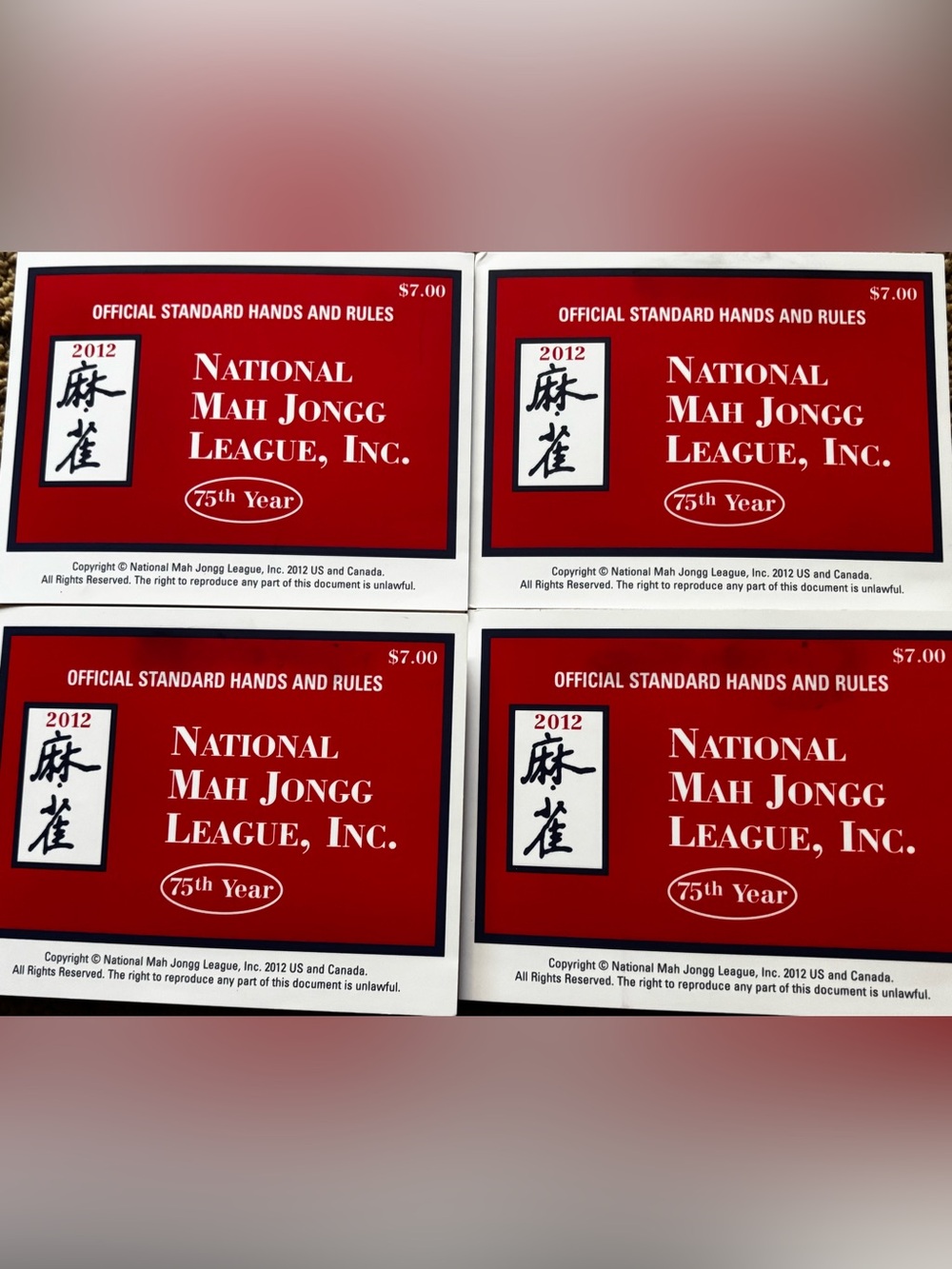 Lot of 4 National Mah Jongg League Official Cards 2012 Vintage